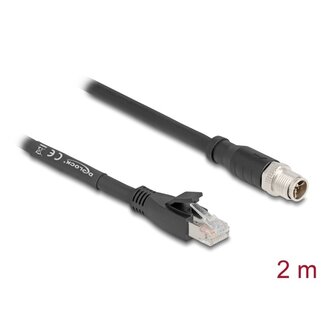 DeLOCK Delock M12 Cable X-coded 8 pin male to RJ45 plug Cat.5e S/FTP flexible 2 m black