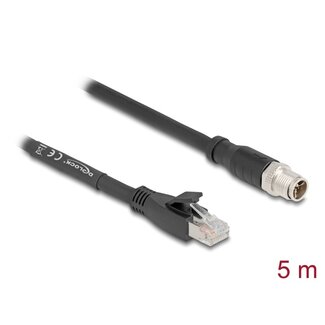 DeLOCK Delock M12 Cable X-coded 8 pin male to RJ45 plug Cat.5e S/FTP flexible 5 m black
