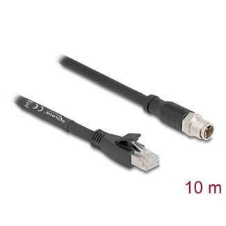 DeLOCK Delock M12 Cable X-coded 8 pin male to RJ45 plug Cat.5e S/FTP flexible 10 m black