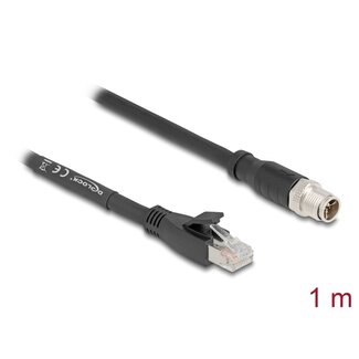 DeLOCK Delock M12 Cable X-coded 8 pin male to RJ45 plug Cat.5e S/FTP flexible 1 m black
