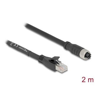 DeLOCK Delock M12 Cable X-coded 8 pin female to RJ45 plug Cat.5e S/FTP flexible 2 m black