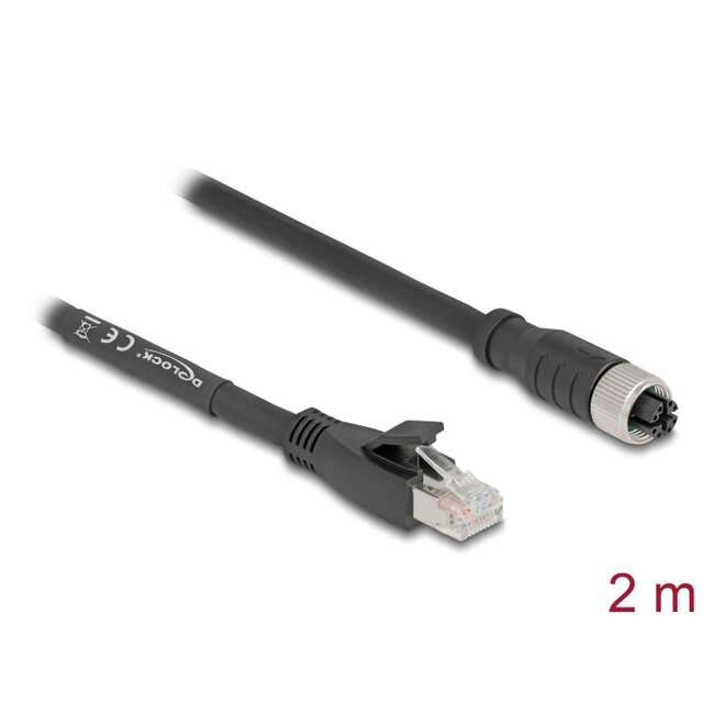 Delock M12 Cable X-coded 8 pin female to RJ45 plug Cat.5e S/FTP flexible 2 m black