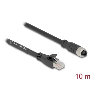 DeLOCK Delock M12 Cable X-coded 8 pin female to RJ45 plug Cat.5e S/FTP flexible 10 m black