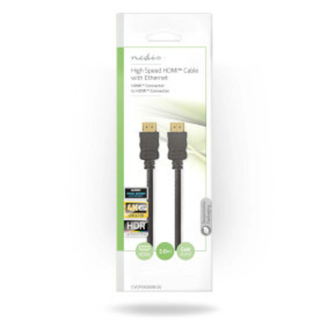 High Speed ​​HDMI™-Kabel met Ethernet | HDMI™ Connector | HDMI™ Connector | 4K@30Hz | ARC | 10.2 Gbps | 2.00 m | Rond | PVC | Zwart | Envelop