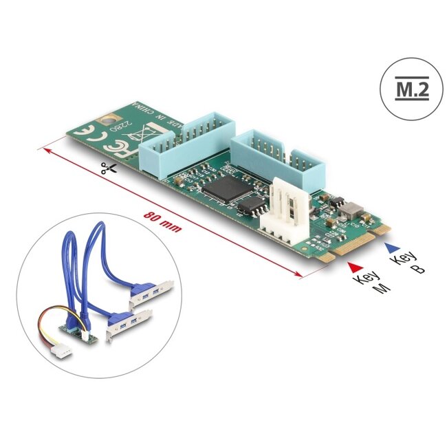Delock Converter M.2 Key B+M male to 4 x USB 5 Gbps Type-A female with 50 cm cable