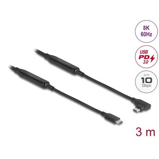 DeLOCK Delock Active USB 10 Gbps Cable USB Type-C™ male to male angled left / right 3 m 8K PD 60 W with E-Marker