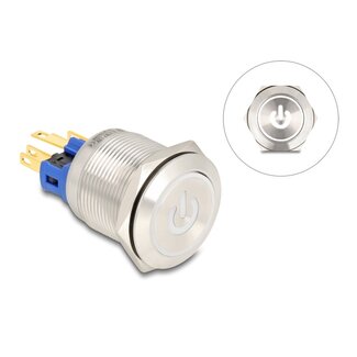 DeLOCK Delock Push Switch for Installation 22 mm 6 x solder connection LED white power symbol + ring