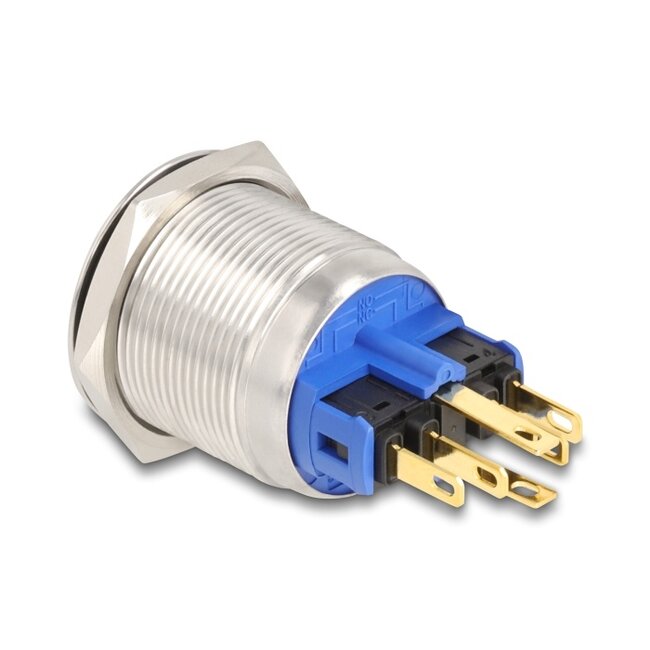 Delock Push Switch for Installation 22 mm 6 x solder connection LED white power symbol + ring