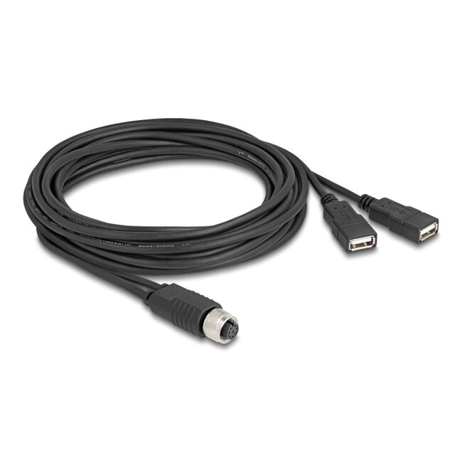Delock M12 Cable A-coded 8 pin female to 2 x USB 2.0 Type-A female 3 m black