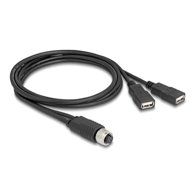 Delock M12 Cable A-coded 8 pin female to 2 x USB 2.0 Type-A female 1 m black