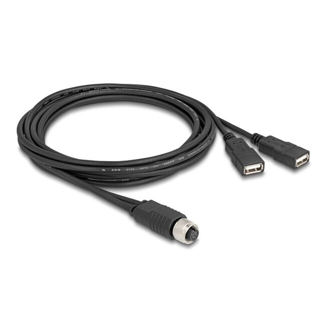Delock M12 Cable A-coded 8 pin female to 2 x USB 2.0 Type-A female 2 m black