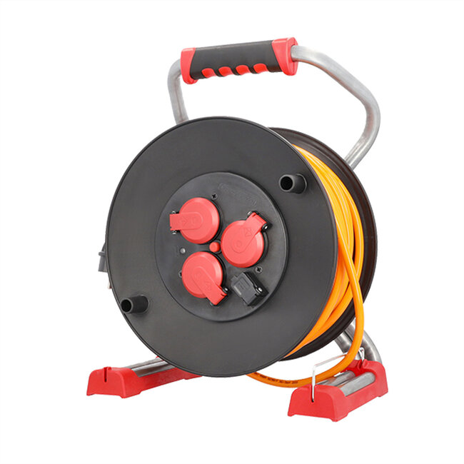 BACHMANN professionele kabelhaspel 3xCEE7/3 H07BQ-F 3G 2,5mm² 1xUSB 40,0m