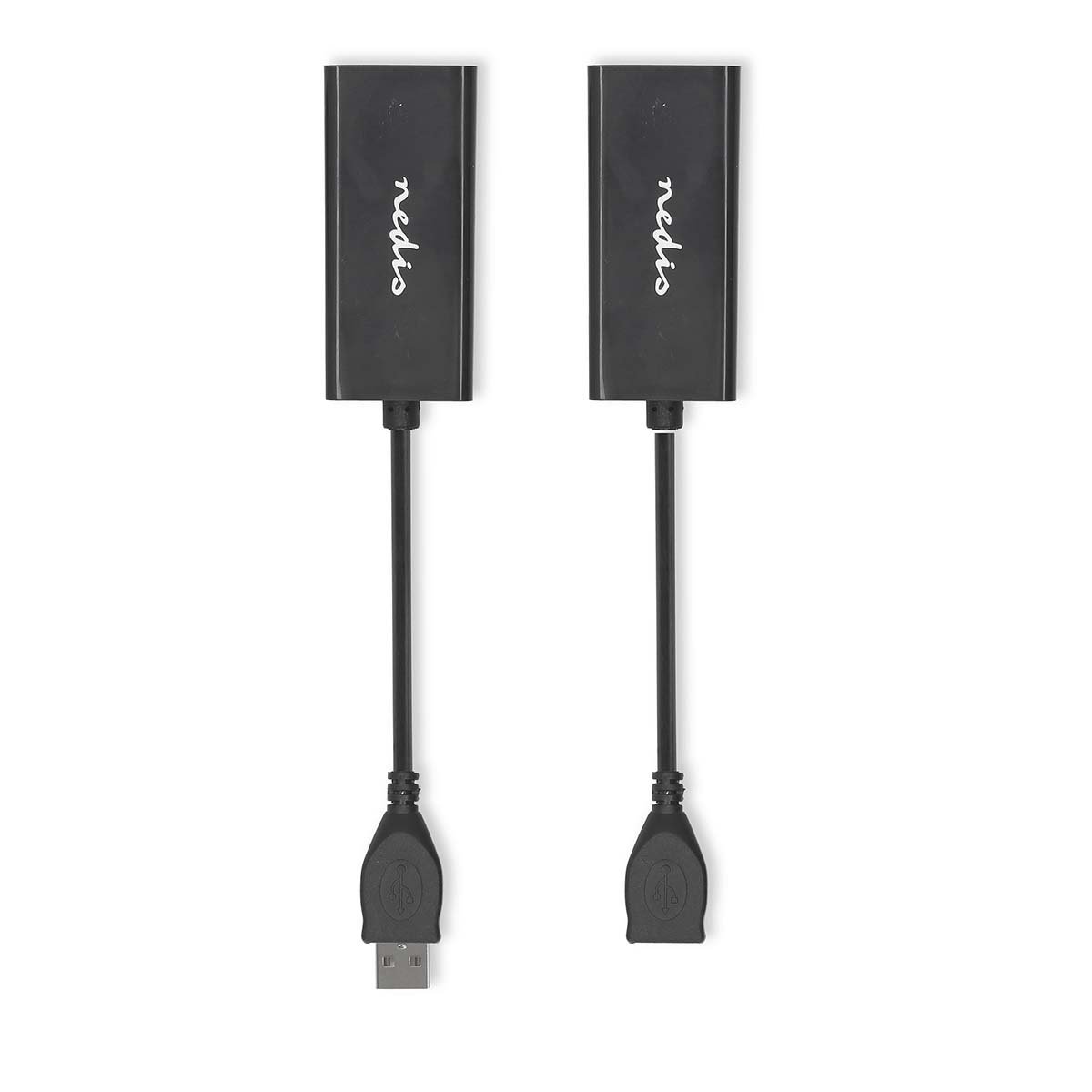 USB-Verlenger - USB 2.0 - 1x USB-A Male - 1x RJ45 Female - 1x USB-A Female - 1x RJ45 Female - 50 m - 480 Mbps - Vernikkeld - Rond - PVC - Zwart - Doos