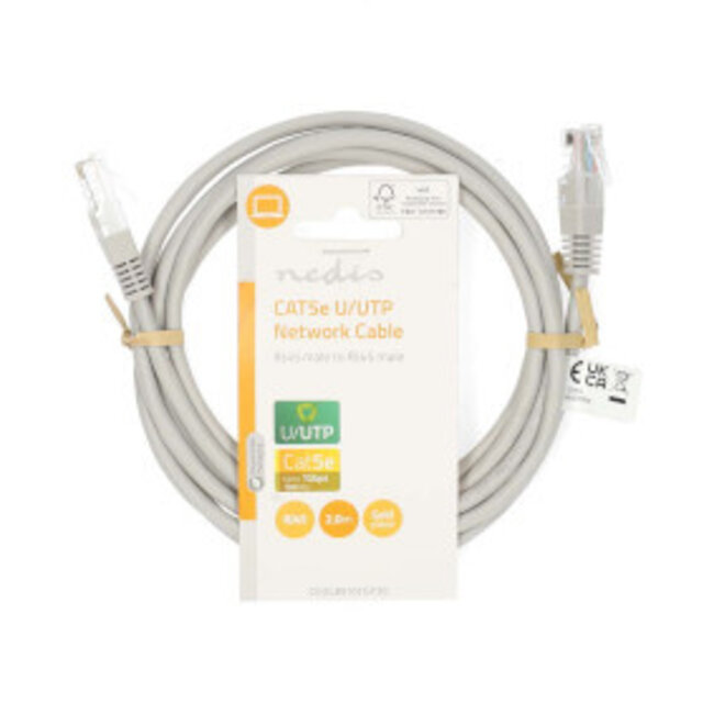 CAT5e Netwerkkabel | U/UTP | RJ45 Male | RJ45 Male | 2.00 m | Rond | PVC | Grijs | Label
