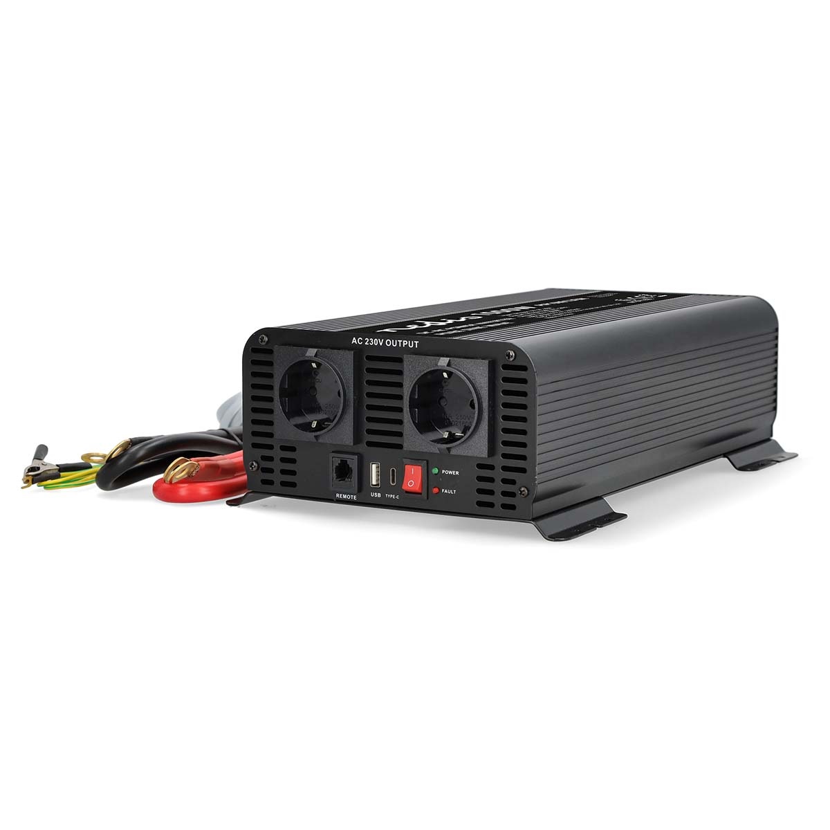 Nedis Inverter Pure Sinusgolf - Ingangsvoltage: 12 V DC - Apparaat stroomoutput: Type F (CEE 7/3) / USB-A / USB-C - 230 V AC 50 Hz - 1000 W - Piekvermogen: 2000 W - Screw Terminal