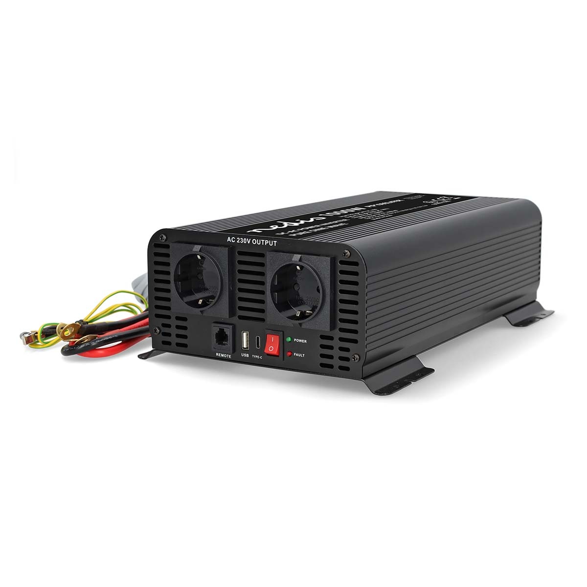 Nedis Inverter Pure Sinusgolf - Ingangsvoltage: 24 V DC - Apparaat stroomoutput: Type F (CEE 7/3) / USB-A / USB-C - 230 V AC 50 Hz - 1000 W - Piekvermogen: 2000 W - Screw Terminal