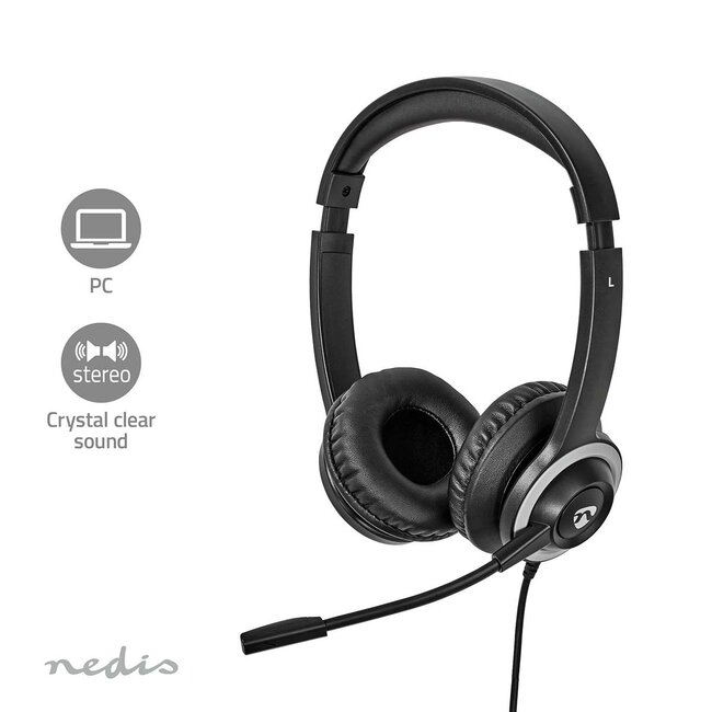 Nedis comfortabele stereo on-ear PC-headset | USB-C/USB-A | 1,8 meter