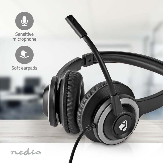 Nedis comfortabele stereo on-ear PC-headset | USB-C/USB-A | 1,8 meter