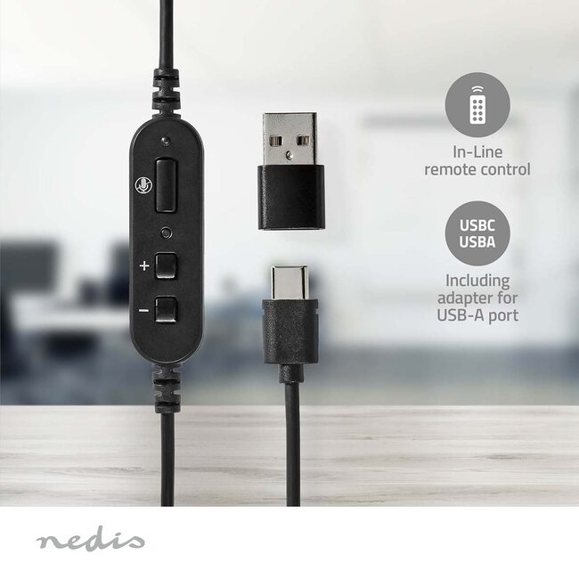 Nedis stereo on-ear PC-headset | USB-C/USB-A | 1,8 meter