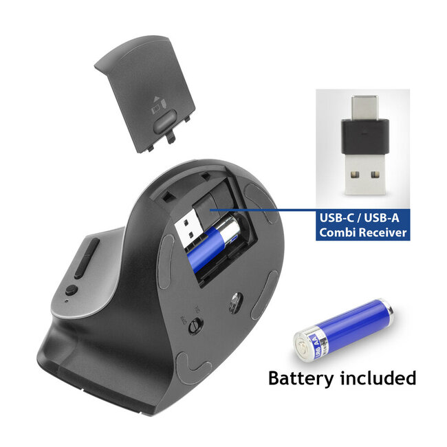 ACT ergonomische USB-A/USB-C en Bluetooth muis | 7 knoppen | 1000-2400 dpi