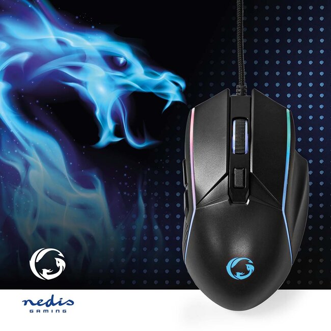 Nedis Gaming USB muis | USB-A | LED | 7200 dpi | 6 knoppen | 1,5 meter