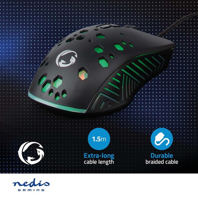 Nedis Gaming USB muis | USB-A | LED | 7200 dpi | 7 knoppen | 1,5 meter