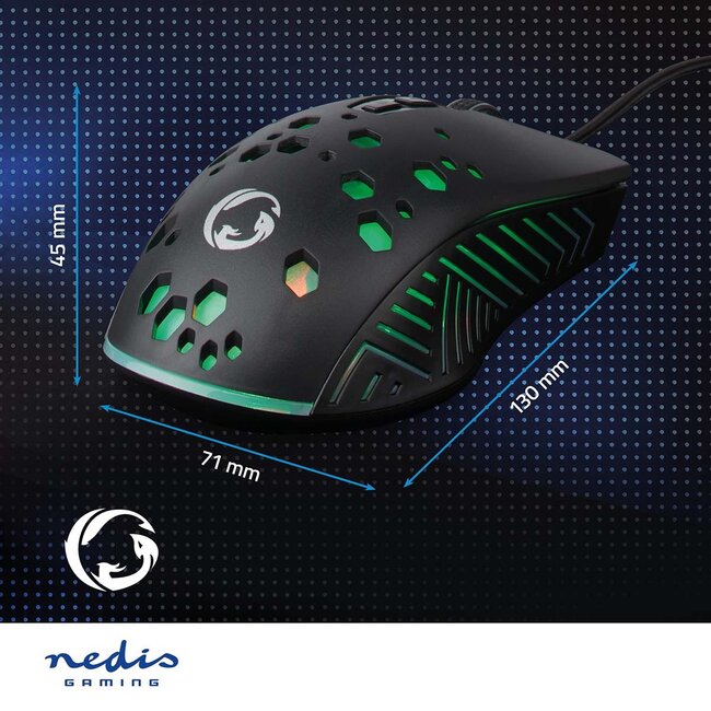 Nedis Gaming USB muis | USB-A | LED | 7200 dpi | 7 knoppen | 1,5 meter