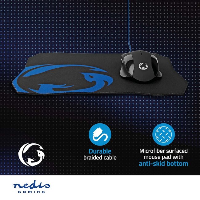 Nedis Gaming USB muis met muismat | USB-A | 7200 dpi | 6 knoppen | 1,5 meter