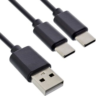 InLine USB-A naar 2x USB-C oplaadkabel | max. 25W | zwart | 1 meter