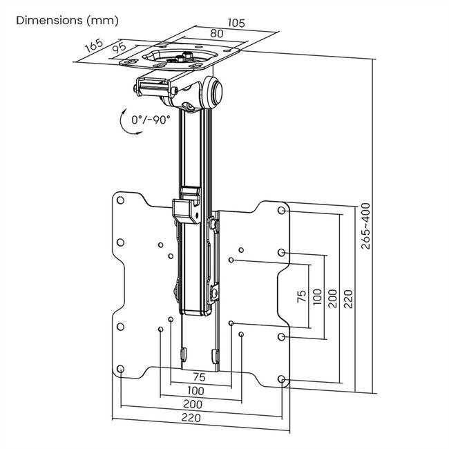 VALUE TV plafondbeugel , opvouwbaar, 17-37 inch, tot 20 kg