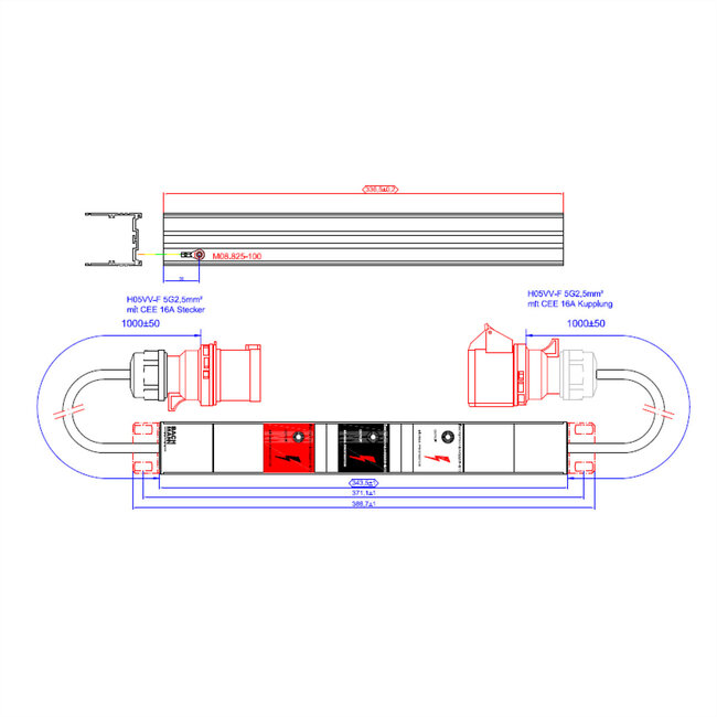 BACHMANN IT PDU Basic Inline SPD , 3ph 3x16A ÜSS 1m H05VV-F 5G2,5mm CEE 16A