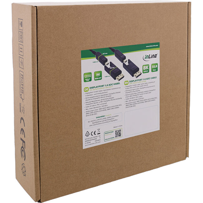 InLine® DisplayPort 1.4 AOC-kabel, 8K4K, DisplayPort-stekker afneembaar 20m