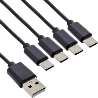 InLine USB-A naar 4x USB-C oplaadkabel | max. 25W | zwart | 1 meter