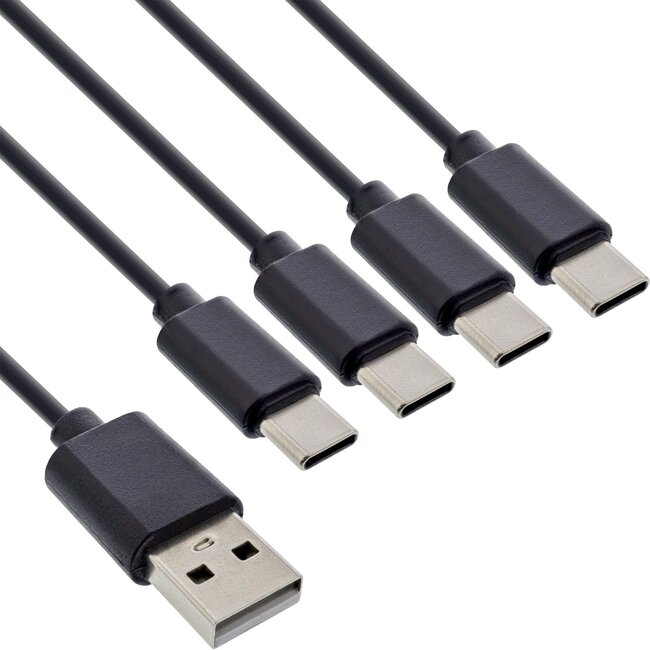 USB-A naar 4x USB-C oplaadkabel | max. 25W | zwart | 2 meter