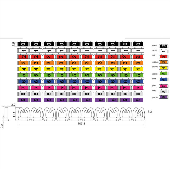 VALUE kabelmarkeerset voor patchkabels, 10 x 10 stuks, 5 - 6.5mm, veelkleurig