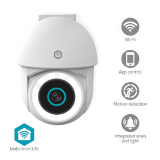 Nedis SmartLife Camera voor Buiten | Wi-Fi | Spotlight | 3MP Full HD 1296p | Pan tilt | IP65 | Cloud Opslag (optioneel) / microSD (niet inbegrepen) / Onvif | 5 V DC | Met bewegingssensor | Nachtzicht | Wit