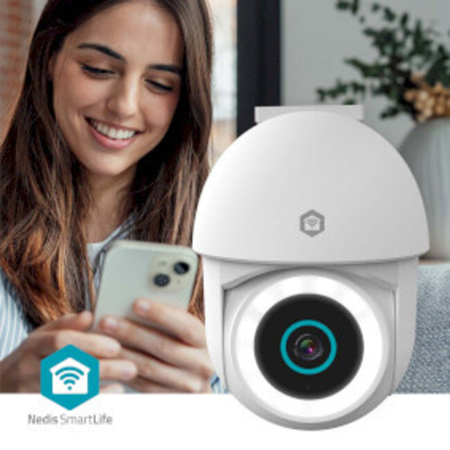 SmartLife Camera voor Buiten | Wi-Fi | Spotlight | 3MP Full HD 1296p | Pan tilt | IP65 | Cloud Opslag (optioneel) / microSD (niet inbegrepen) / Onvif | 5 V DC | Met bewegingssensor | Nachtzicht | Wit