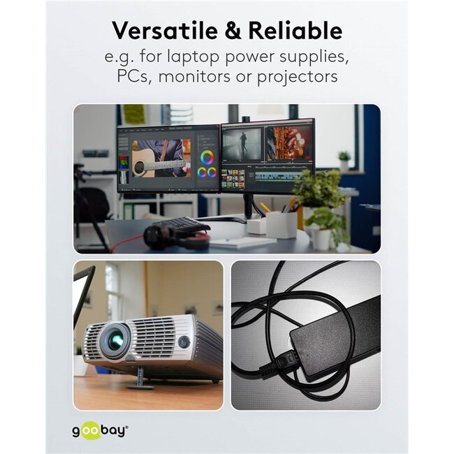 Goobay Mains Cable with Safety Plug, 1 m, black, (3*0.75 mm²)