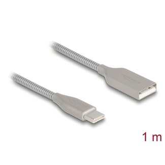 DeLOCK Delock USB cable with metal sheath USB Type-A male to USB Type-C™ male PD 3.0 60 W 1 m silver