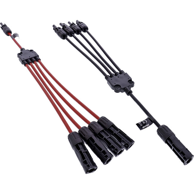 InLine® Solar kabel 4-weg verdelerset zwart/rood 0,42m