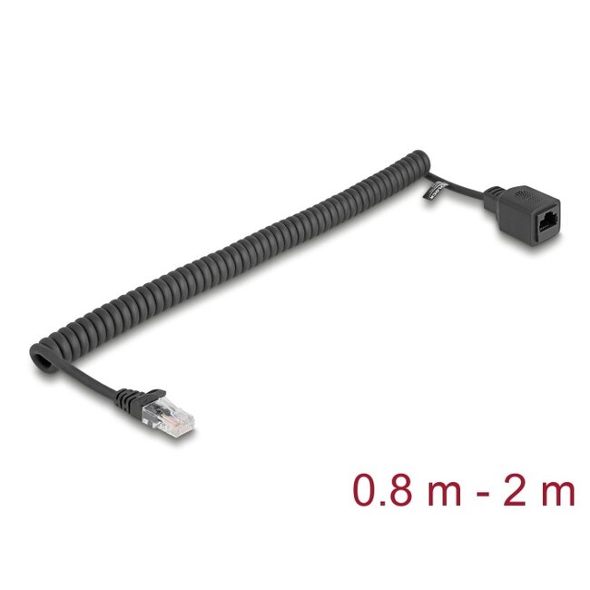 Delock RJ45 Coiled Cable plug to jack Cat.5e UTP 0.8 m to 2 m black