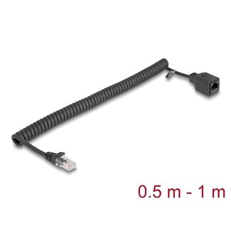 DeLOCK Delock RJ45 Coiled Cable plug to jack Cat.5e UTP 0.5 m to 1 m black