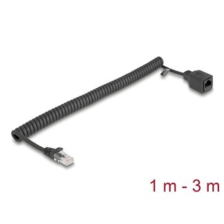 DeLOCK Delock RJ45 Coiled Cable plug to jack Cat.5e UTP 1 m to 3 m black