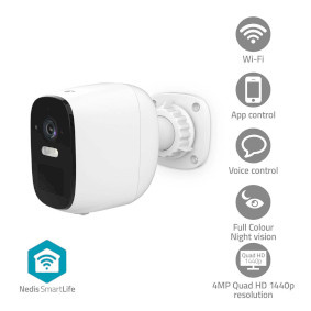 Nedis SmartLife Camera voor Buiten - Wi-Fi - Spotlight - 4MP Quad HD 1440p / 2560x1440 - Pan tilt - IP66 - Max. batterijduur: 10 Maanden - Cloud Opslag (optioneel) / microSD (niet