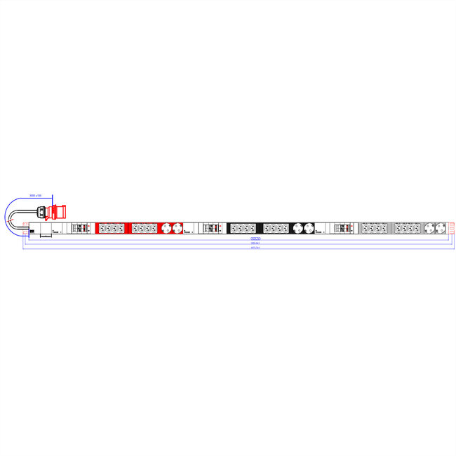 BACHMANN IT PDU ALU 1HE 24x C13 6x geaard contact 6LS CEE 3x 32A rood