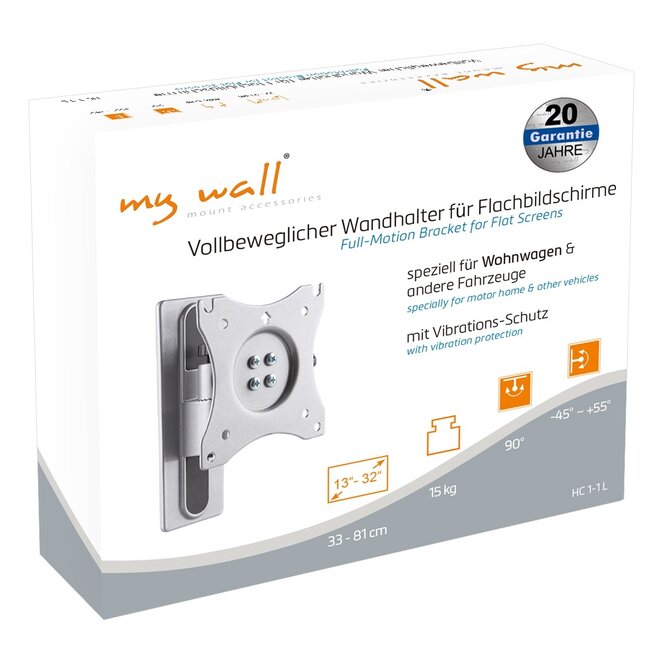 My Wall caravan muurbeugel voor schermen tot 32 inch | full motion | 1 draaipunt