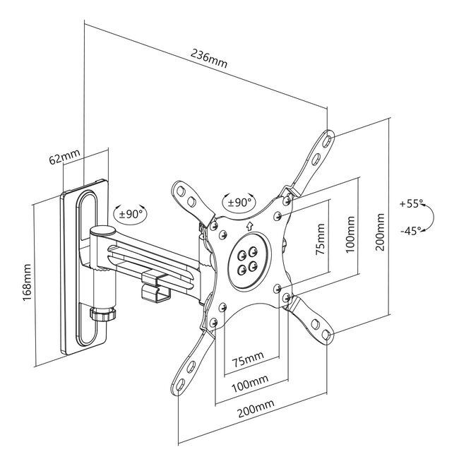 My Wall caravan muurbeugel voor schermen tot 43 inch | full motion | 2 draaipunt