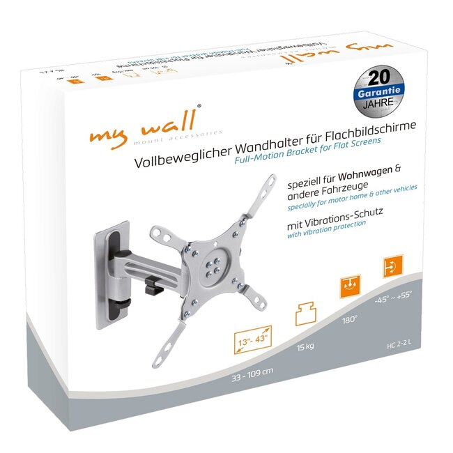 My Wall caravan muurbeugel voor schermen tot 43 inch | full motion | 2 draaipunt