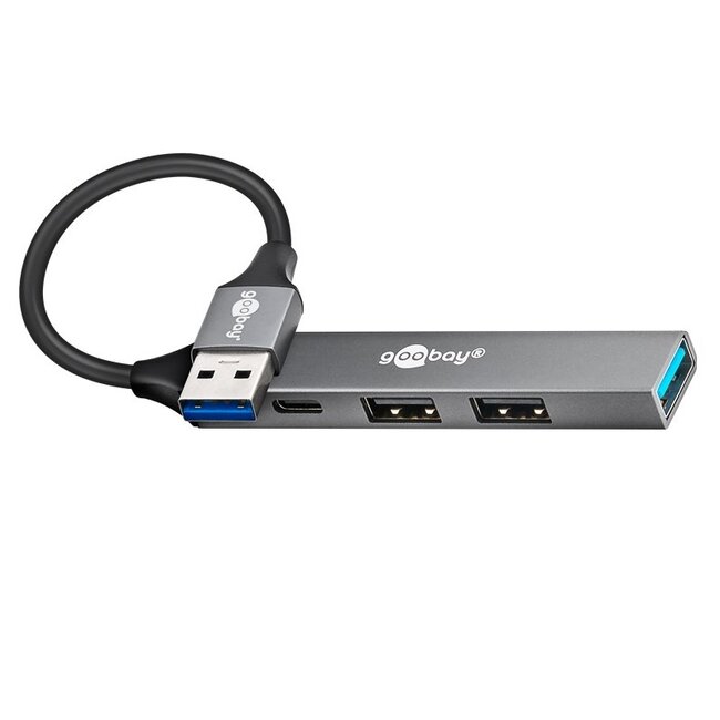 Goobay USB hub (USB-A) | 3x USB-A + 1x USB-C | USB2.0/3.0 | aluminium | 0,10 meter