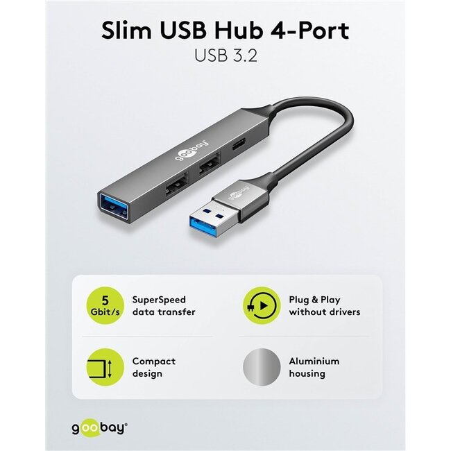 Goobay USB hub (USB-A) | 3x USB-A + 1x USB-C | USB2.0/3.0 | aluminium | 0,10 meter